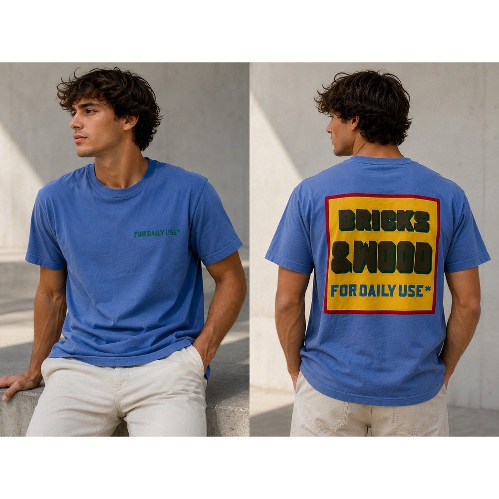NWT Brick & Wood Mens For Daily Use T Shirt Small Light Blue Graphic Streetwear